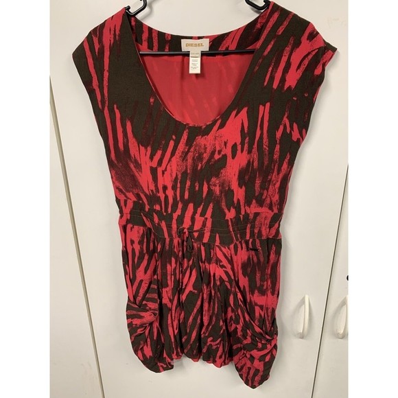 Diesel Red And Black Mini Dress With Pockets XXS 100% Viscose - Picture 5 of 11